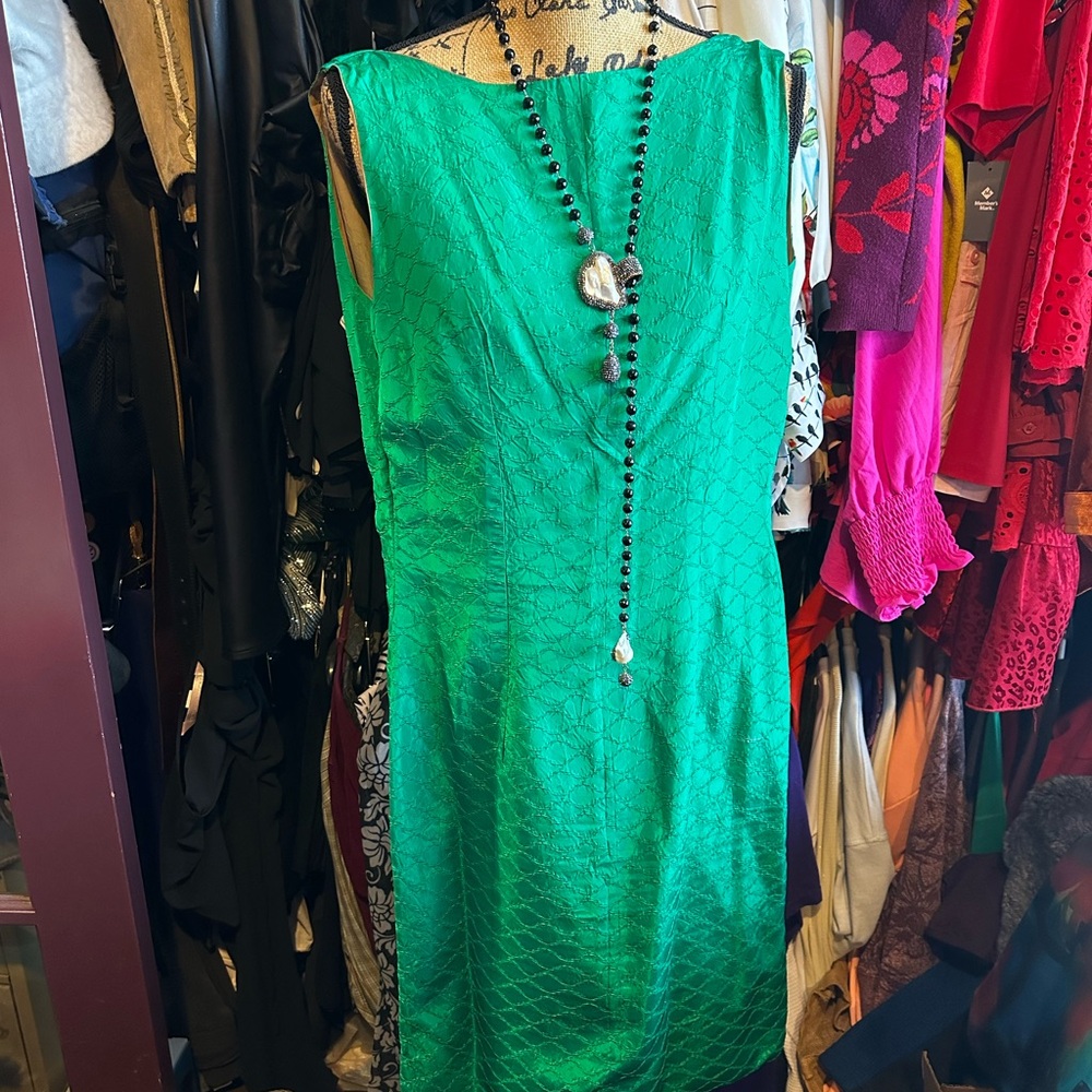 Vintage green silk dress.